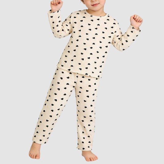 Heart-print casual girls' pajama set