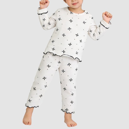 Bowknot print breathable girls' pajama set