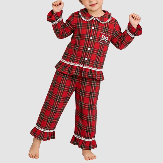 High-quality red plaid girls' pajama set