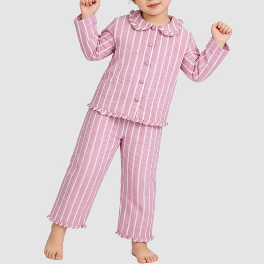 Pink striped ruffled girls' pajama set