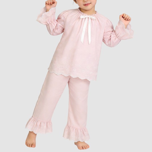 Simple pink pleated girls' pajama set