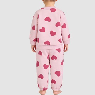 Heart-print comfortable girls' pajama set