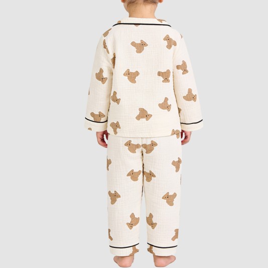 Bear print cotton girls' pajama set