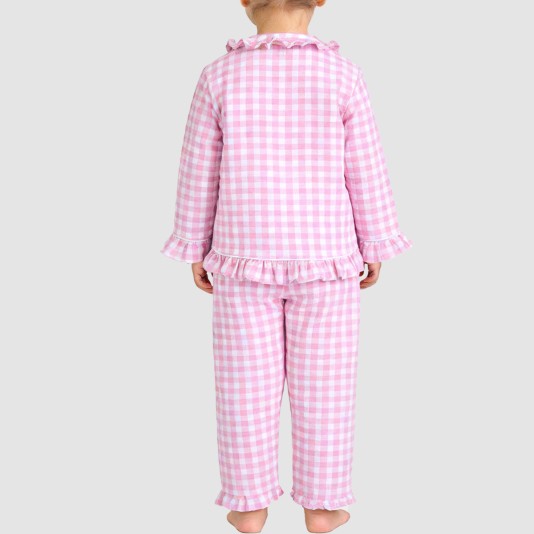 Pink checkered comfortable girls' pajama set