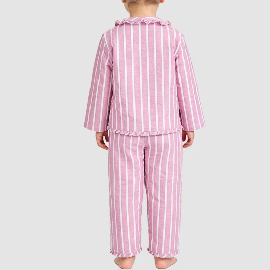 Pink striped ruffled girls' pajama set