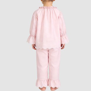 Simple pink pleated girls' pajama set