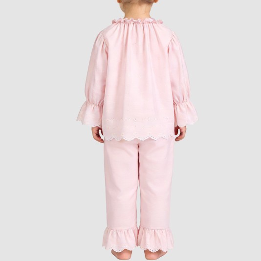 Simple pink pleated girls' pajama set